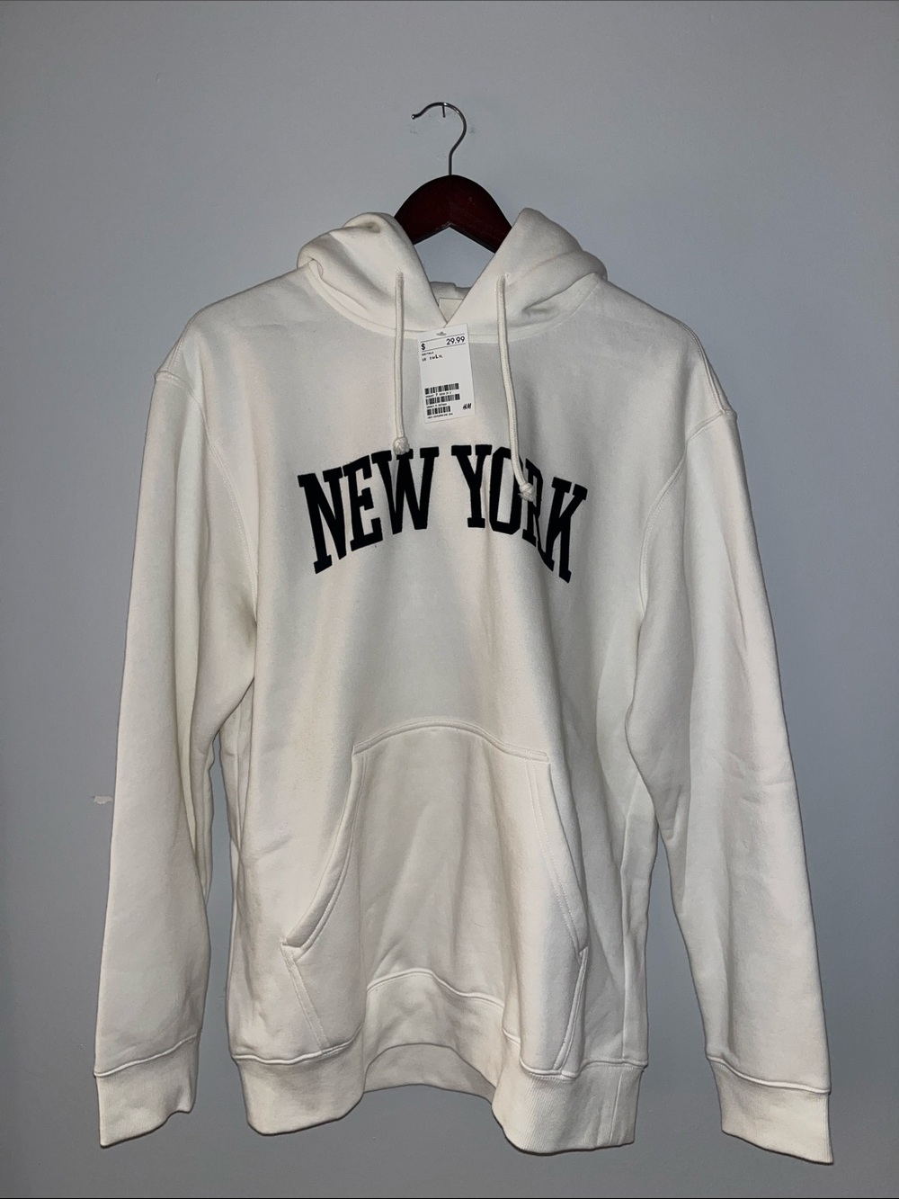 Men's Crewneck Hoodie with 'NEW YORK' Chest Print - White